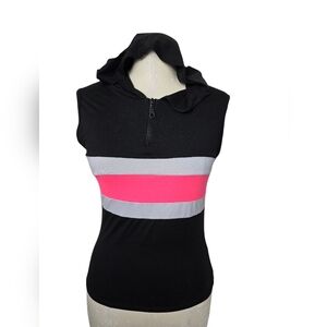 Marci Black Striped Hooded Sleeveless Zip Fitted Shirt S